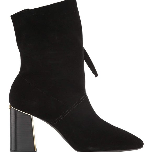 NWT Tory Burch®  Suede metal logo block heel bootie with tassel - Picture 2 of 11